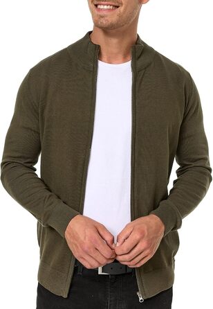 Кардиган чоловічий Indicode з м'якого трикотажу з коміром-стійкою, 80% бавовна, колір: Army