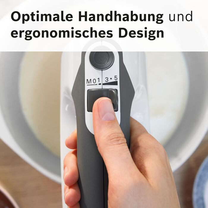 Ручний міксер Bosch ErgoMixx MFQ37470 з блендером, чашею та гаками для тіста, нержавіюча сталь, 750 Вт, 5 швидкостей + Turbo, білий/сірий