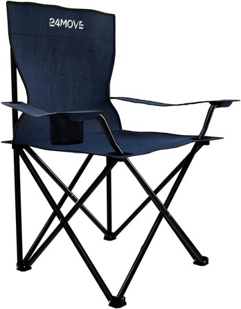 Складний стілець 24MOVE® блакитний для кемпінгу, риболовлі з підсклянником - садовий, розкладний стілець для відпочинку, поліестер, для вулиці та дому