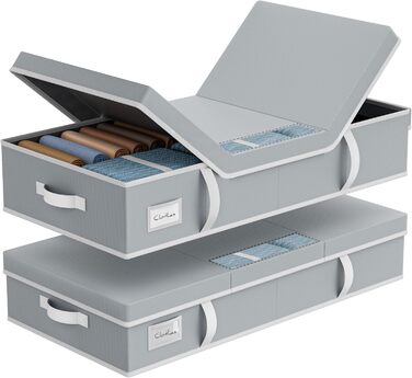 Комод під ліжко LAMU 2 шт., ящик для зберігання під ліжко з кришкою, великий, складний, сумка для зберігання одягу з віконцем та 4 ручками для ковдр, одягу, взуття, сірий, 80x40x15 см, 48 л, сірий