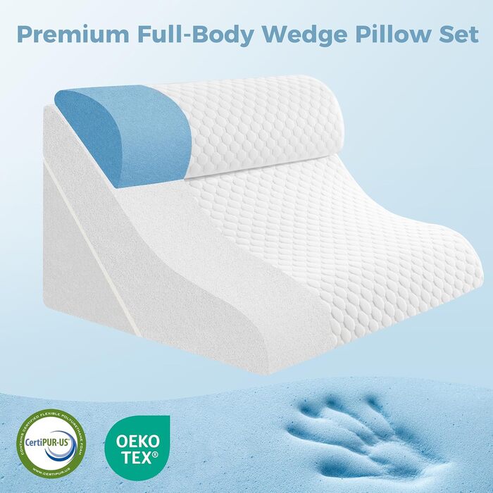 Ортопедичний набір подушок-валиків 3-в-1 для підтримки ніг, колін, профілактики апное та болю в спині. З піною з пам'яті.