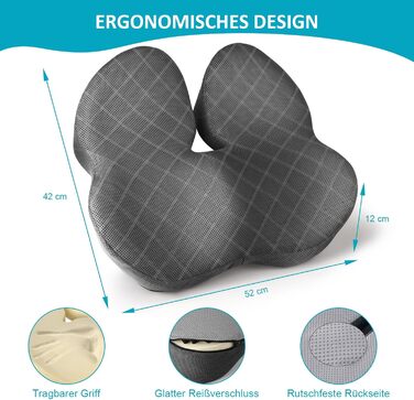 Подушка для сидіння Fwiull з Memory Foam - ергономічна, для авто, софи, офісу, темно-сіра