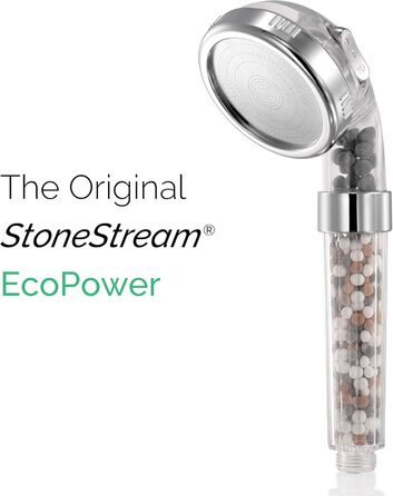 Original StoneStream Showerhead, Eco Power High-Pressure Water Softener, Filtered Handheld Shower with Spa-Like Ion Beads for Dry Skin and Hair – 3 Spray Settings (3-in-1 Set (all shower types))