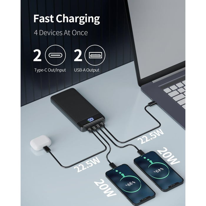 Power Bank 26800mAh 22.5W з USB-C PD3.0 QC4.0, Чорний - Зовнішній акумулятор для iPhone, iPad