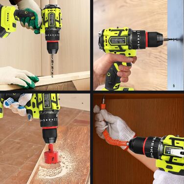 Акумуляторний шуруповерт 21V з набором 46 предметів: безщітковий дриль-шуруповерт, 2 акумулятори 2000 mAh, патрон 3/8', 20+3 ступені крутного моменту, до 65 Н.м, LED-ліхтар, 2 швидкості, аксесуари для електроінструментів