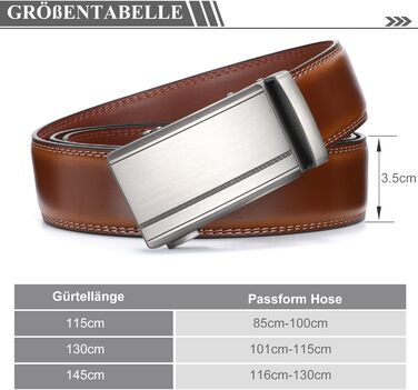 Чоловічий шкіряний ремінь WHIPPY Automatik з регулюванням, ширина 35 мм, колір D-brown, довжина 130 см (підходить для штанів 101-115 см)