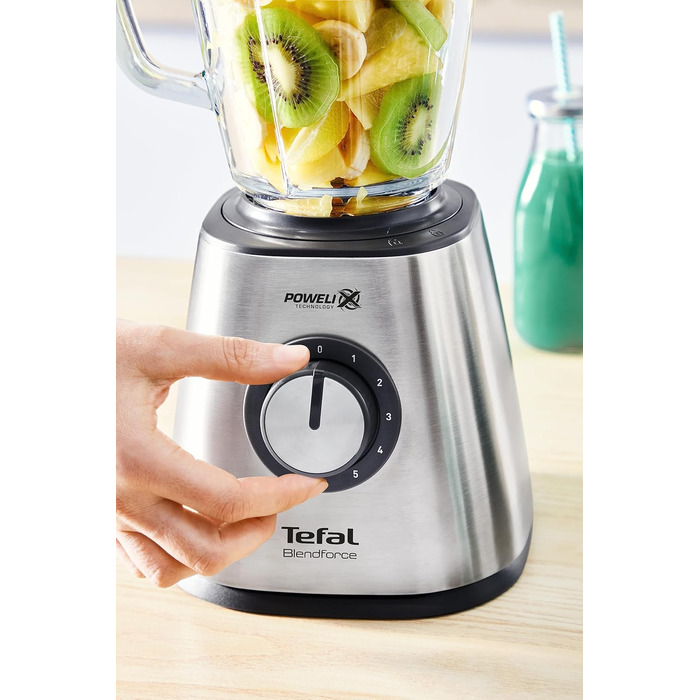 Tefal BL439D Blendforce 2 Stand Mixer | 800 W | Powerful Mixing | 5 Speeds | Pulse Function | 6 Powelix Blades | Stainless Steel Housing | 1.75-L Heat-Resistant Glass Jug | Ice Crushing | Stainless Steel