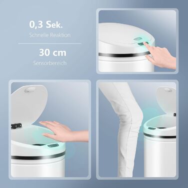 Сміттєве відро Ribelli з датчиком - автоматичне відкривання/закривання, Klemmring для пакетів, знімний кришка, LED-індикатор (30 л, білий/оптимальний для саду)