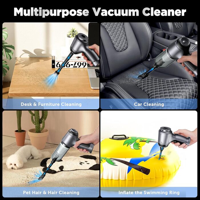 Портативний бездротовий ручний пилосос Brovamo з акумулятором, 12000Pa, для дому, авто, кухні, офісу, видалення шерсті тварин
