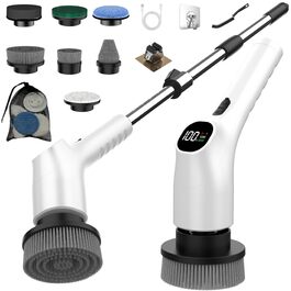 Електрична щітка для чищення з 7 насадок, IPX7 водонепроникна, регульована ручка, для ванної кімнати (біла)