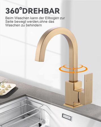 Кран кухонний поворотний 360°, з нержавіючої сталі, для кухні, вантажівки, ванної кімнати (B Gold)