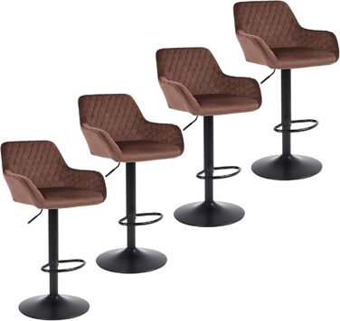 Ralex Adjustable Swivel Bar Stools 2-Pack - Velvet Upholstered Counter Height Stools with Backrest & Armrests for Kitchen, Bar & Countertops (Brown)