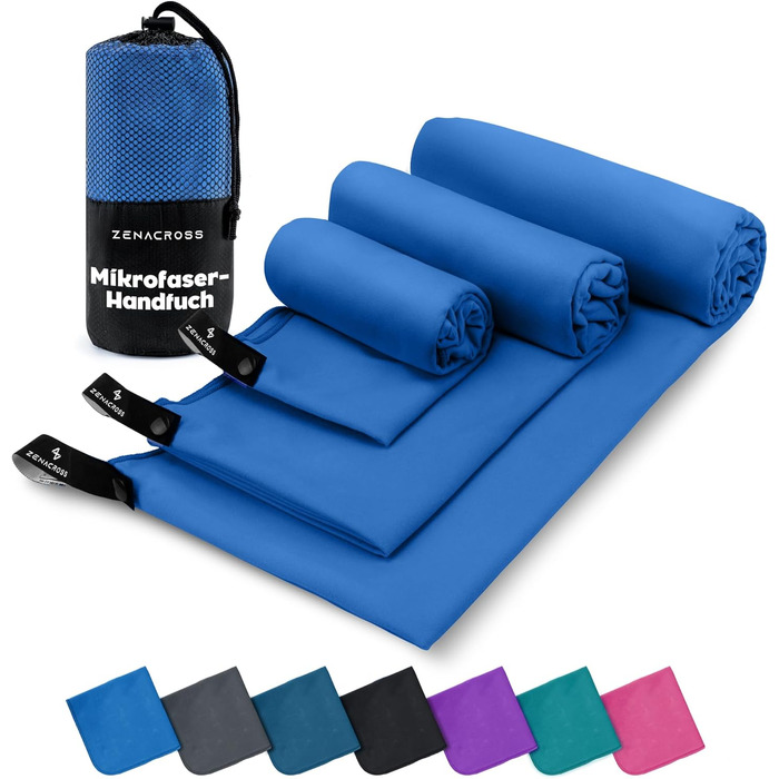 Набір рушників Zenacross з мікрофібри (3 шт.) з сумкою для перенесення - швидковисихаючі та універсальні спортивні рушники - розміри XS, S, M - кольори: Petrolgrün (блакитний, блакитно-зелений), 3 шт.
