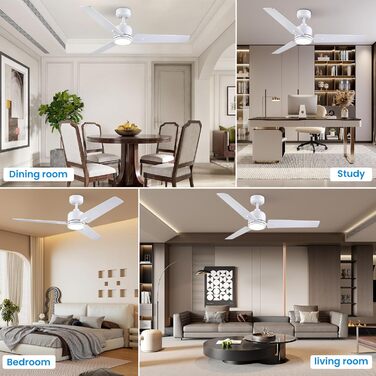 Стеля вентилятор Newday 122см з підсвічуванням та пультом керування, тихий, DC мотор, реверс для спальні/вітальні (білий, дерево)