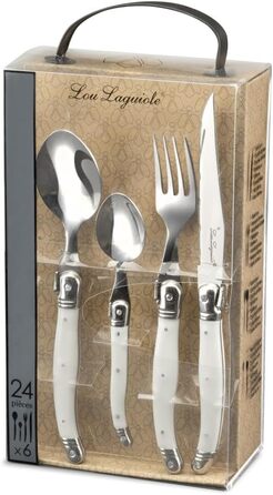 Набір столових приборів для стейка Lou Laguiole TRADITION (48 предметів) з нержавіючої сталі з кольоровими пластиковими ручками, на 12 осіб