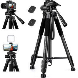 Штатив для камери JOILCAN 165см, алюміній, чорний. Підходить для Canon, Nikon, Sony DSLR, смартфонів. Макс. навантаження 5,5 кг, з сумкою