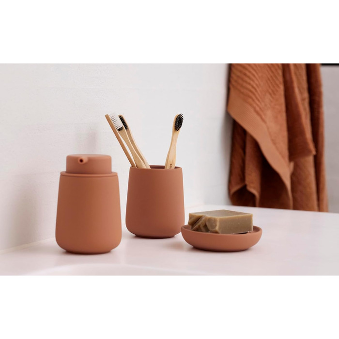 Zone Denmark Nova One Soap Dispenser for the Bathroom, Dispenser made of ceramic for hand soap/liquid soap, Diameter 8 cm, Height 11.5 cm, Capacity 250 ml, Mandarin