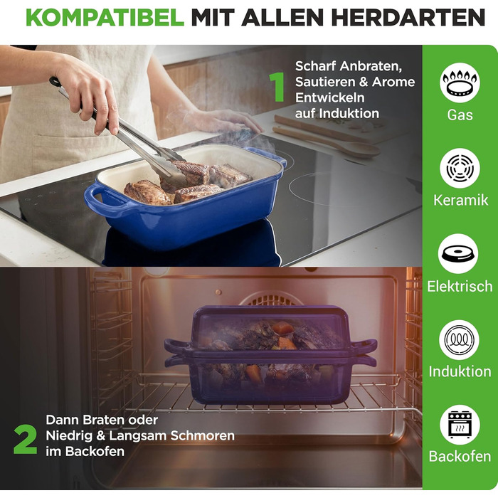Форма для випічки хліба NutriChef чавунна емальована з кришкою 22.9 см блакитна + рукавиці