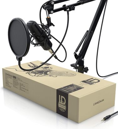 Конденсаторний мікрофон CSL з кріпленням XLR - Комплект для студії, запису вокалу, подкастів, стрімінгу та геймінгу, велика мембрана, 3.5mm jack, XLR кабель