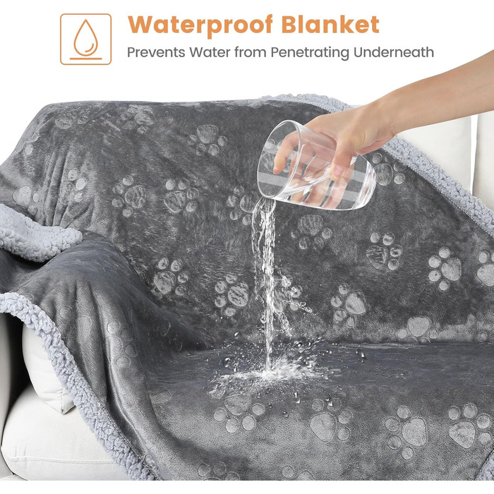 Водонепроникний коврик для собак PETTOM, 145 x 127 см, фліс Sherpa, захист дивану, миється, двосторонній, сірий колір