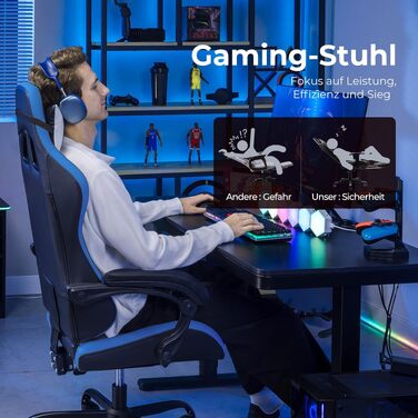 Ігрове крісло GTPLAYER ергономічний офісний стілець з регульованою підголівником та поперековою підтримкою, синій