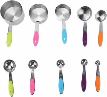 Measuring Spoon Set, 10-Piece Measuring Cup and Spoon Set, Stainless Steel Measuring Spoons with Silicone Handles, Durable Stackable Measuring Cup and Spoon Set for the Kitchen