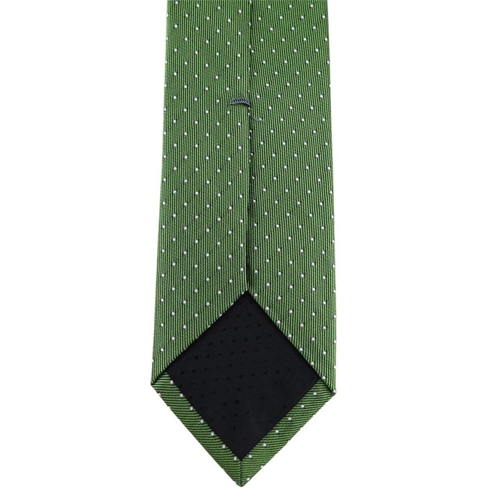 Краватка шовкова TigerTie вузька, зелено-срібляста в горошок | Дизайнерська краватка