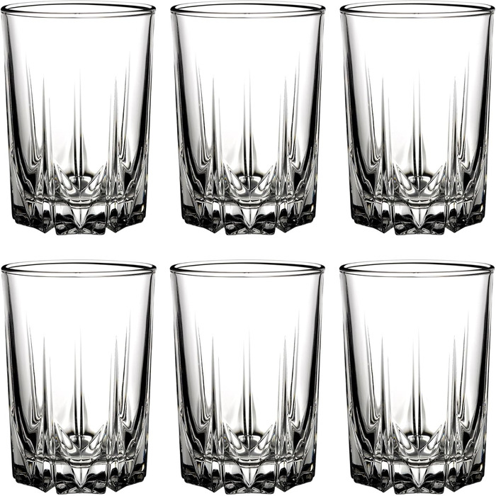 KADAX Drinking Glasses Set of 6, made of high-quality glass, water glasses, thick-walled juice glasses, ribbed glasses for water, drinks, juice, party, cocktail glasses, beverage glasses (tall, 245ml)