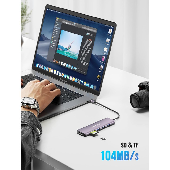 Док-станція Lemorele Upgrade 2025: USB-C/A, 10Gbps, 3 монітори, 14 в 1, HDMI 4K, Ethernet, USB 3.2/2.0, VGA, Type-C 3.1, PD 100W, Audio, SD/TF, для Windows, MacBook (фіолетовий)