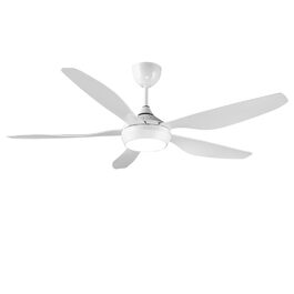 Стеляний вентилятор Reiga з LED-підсвічуванням та пультом керування, 132 см, білий, DC-двигун, тихий, 6 швидкостей, 3 колірні температури, для внутрішнього та зовнішнього використання (5 лопатей, білий)