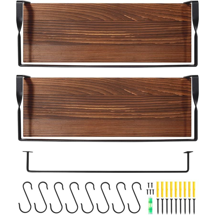 Настінна полиця з дерева, 2 шт. у комплекті, світло-коричнева, для спальні, вітальні, ванної кімнати, кухні, офісу (ретро-кавовий колір)