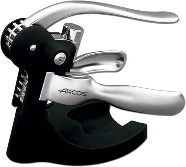 ARCOS Corkscrew Manual with ABS Housing and Zinc Alloy Handle - Versatile Bottle Opener with Foil Cutter, Effortless Cork Removal - Black and Silver. Toscana Series