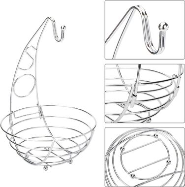 Металева фруктова корзина Exzact з тримачем для бананів, 41 см, срібляний хром