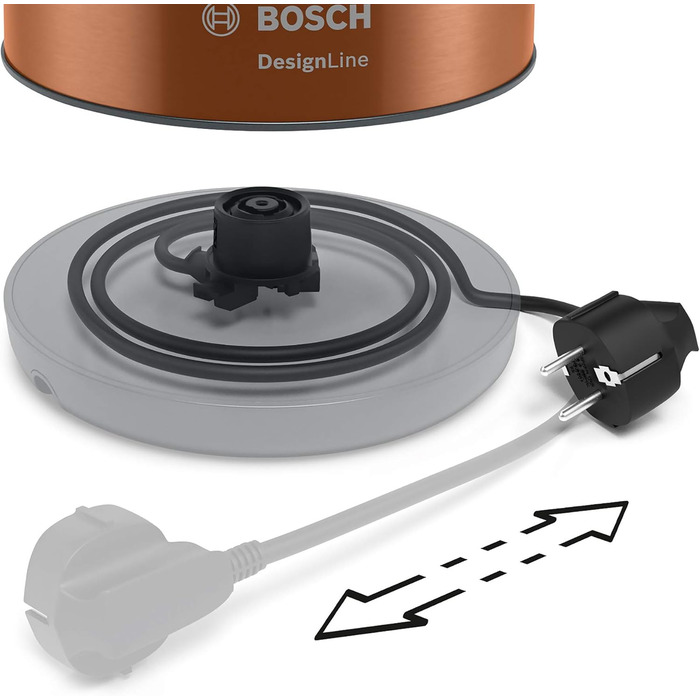 Електричний чайник Bosch DesignLine TWK4P439 з мідною обробкою: без розбризкування, індикатор рівня води, захист від перегріву, 1.7 л, 2400 Вт