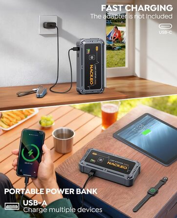 Powerbank Starthilfe 7000A: Зарядний пристрій для автомобіля, 12V, для бензинових та дизельних двигунів (до 10л), з кабелями та LED-ліхтариком, для авто, SUV, вантажівок, мотоциклів