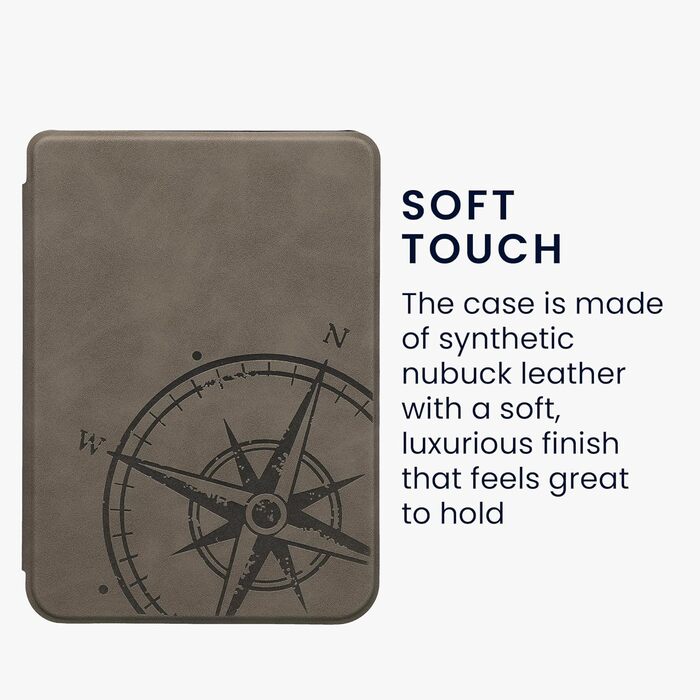 Чохол kwmobile для Kobo Clara BW/Clara Colour/Tolino Shine (5) / Shine Color - чохол з екошкіри, дизайн Kompass Vintage Grey