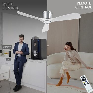 Стеляний вентилятор з підсвічуванням та пультом керування, 132 см, білий матовий, DC-двигун, сумісний з Alexa/Google Home