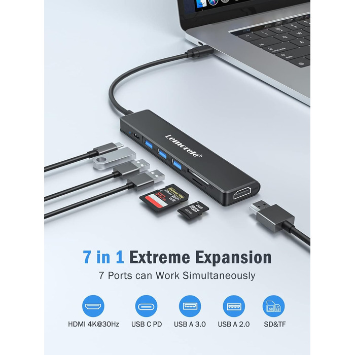 Lemorele Док-станція USB C хаб 11 в 1: 2*HDMI 4K, 3 USB 3.0/2.0, VGA, PD 100W, Audio, SD/TF, для Windows, MacBook, Dell, HP, Lenovo, Surface