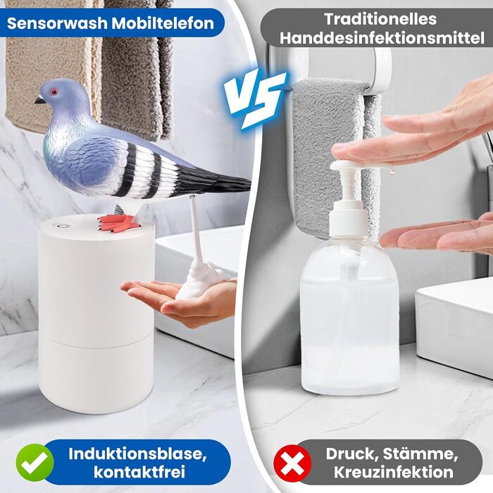 Vibbang Soap Dispenser Dove Automatic, 300ml Dove Automatic Soap Dispenser, Pigeon Soap Dispenser for Kitchen Sink and Bathroom, Thick Foam (Gray)