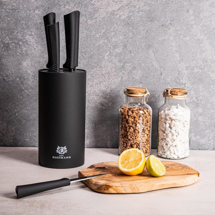 Набір ножів Karl Hausmann 5 предметів: набір ножів та підставка - кухонні ножі з нержавіючої сталі, чорний