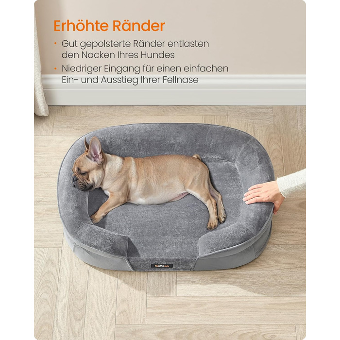 Ліжко для собак Feandrea, ортопедичне, велике, 106x76x18 см, водовідштовхуюче, знімний чохол, сіре. Розмір M (76x51x18 см)