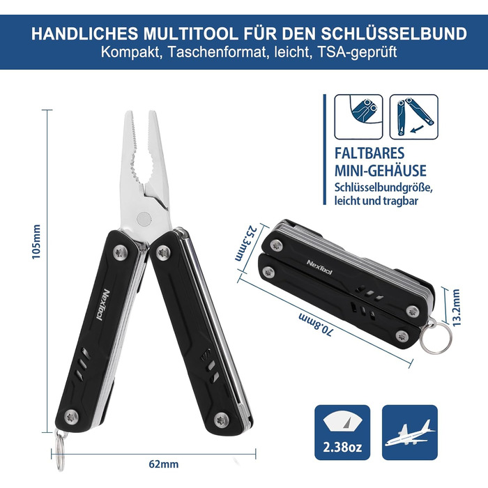 9-in-1 Mini Multitool with Needle-Nose Pliers, Scissors, SIM Extractor, and Screwdriver - For Travel, EDC, TSA Approved, Blade-Free (Mini Sailor Lite)