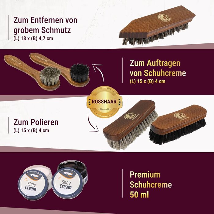 Shoe Shining Set Leather 9-Piece Shoe Shining Box Milano I Horsehair Shoe Brush - Container Brush and extra soft horsehair brush for polishing I Shoe Brush Set with horsehair, shoe care set made in Germany
