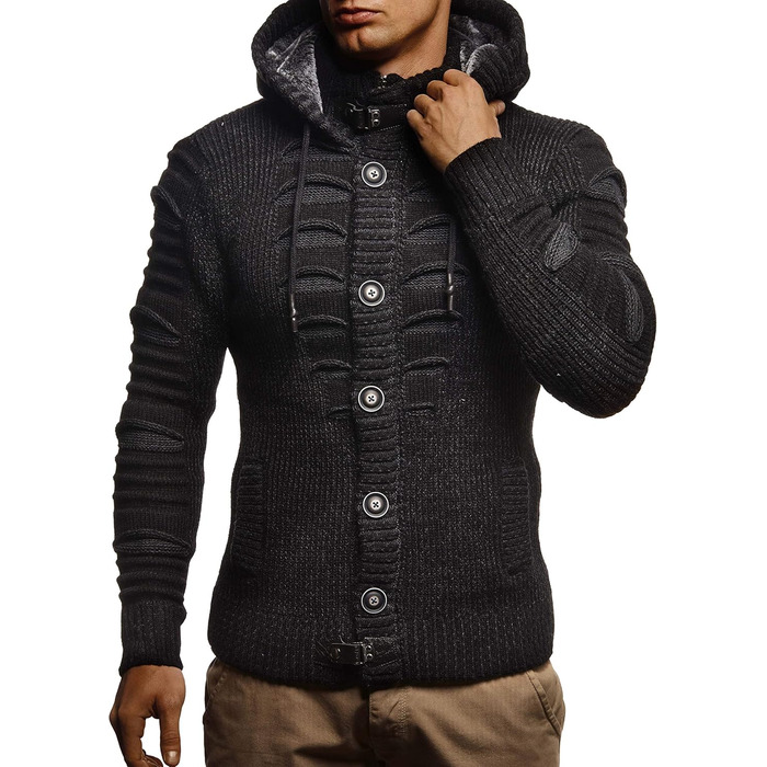 Кардиган чоловічий Leif Nelson з капюшоном та блискавкою - в'язана спортивна куртка для чоловіків на зиму та літо (L, Чорний антрацит)