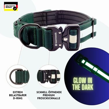Teamwalk® Преміум нашийник для собак - з магнітною ручкою, світловідбиваючими смугами, кишеню для AirTag, індивідуально регульований, з м'якою підкладкою, міцною застібкою, з відповідним поводом, тепер ще легший (M) нашийник M(4см) Лісовий зелений