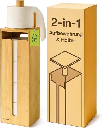 Підставка для туалетного паперу з бамбука Praknu - тримач на 4 рулони з кришкою на магніті, FSC-дерево, економія місця, антиковзаюча