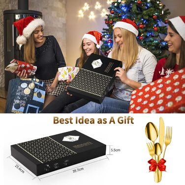 Набір столових приборів Aoeeppa на 6 осіб (30 предметів) з нержавіючої сталі, золотий