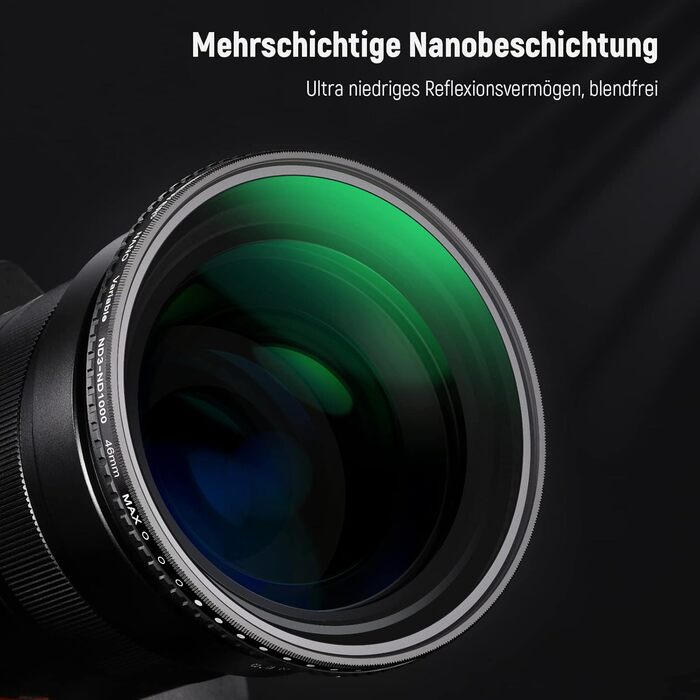 Фільтр ND3-ND1000 Neewer (46 мм) з регульованою щільністю, HD-скло, подвійне покриття, водонепроникний, для фото та відео