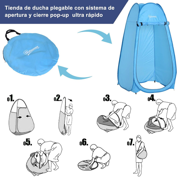 Намет для душу та туалету Outsunny, водонепроникний, для кемпінгу, 100x100x185 см, блакитний