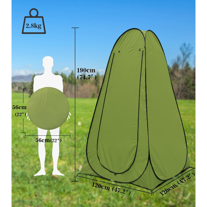 Riggoo Pop Up Privacy Tent - Portable Toilet & Changing Tent for Camping & Beach - UV40+ Sun Protection - Green